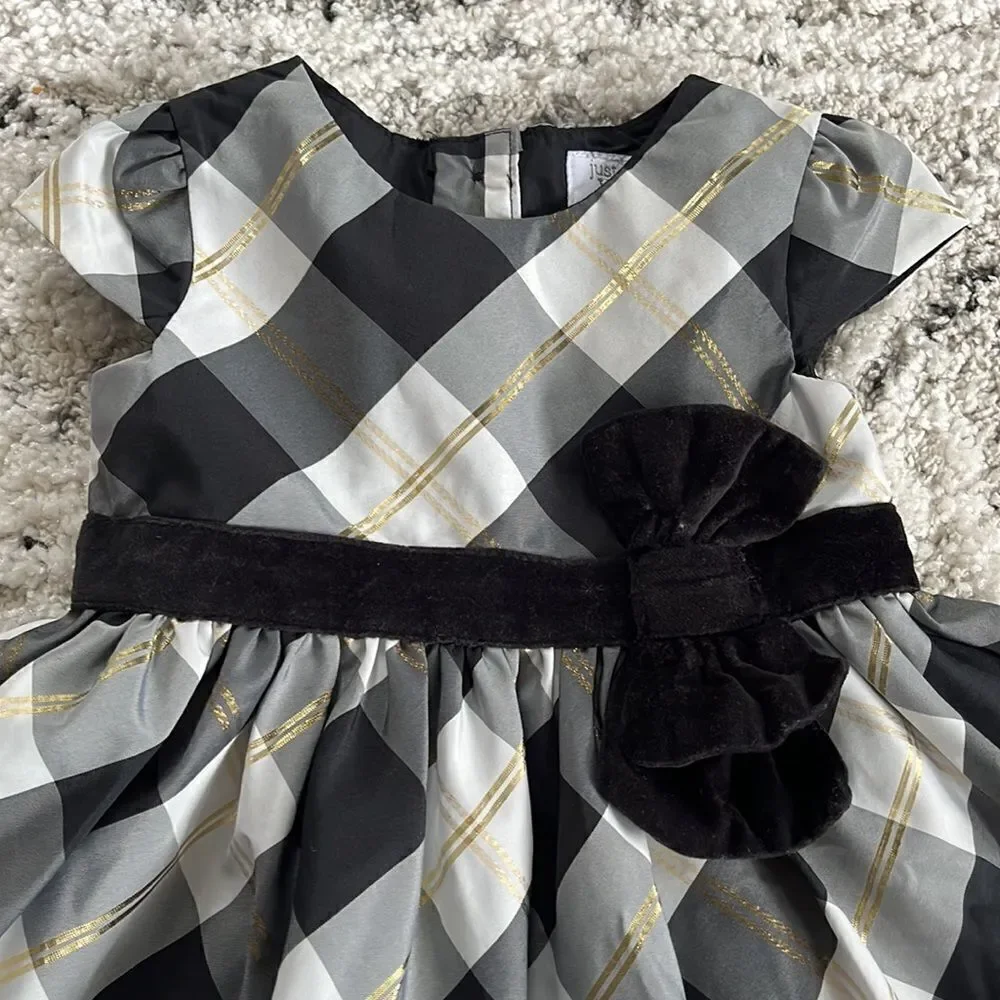 Like New Black White Grey Gold Checker Party Dress